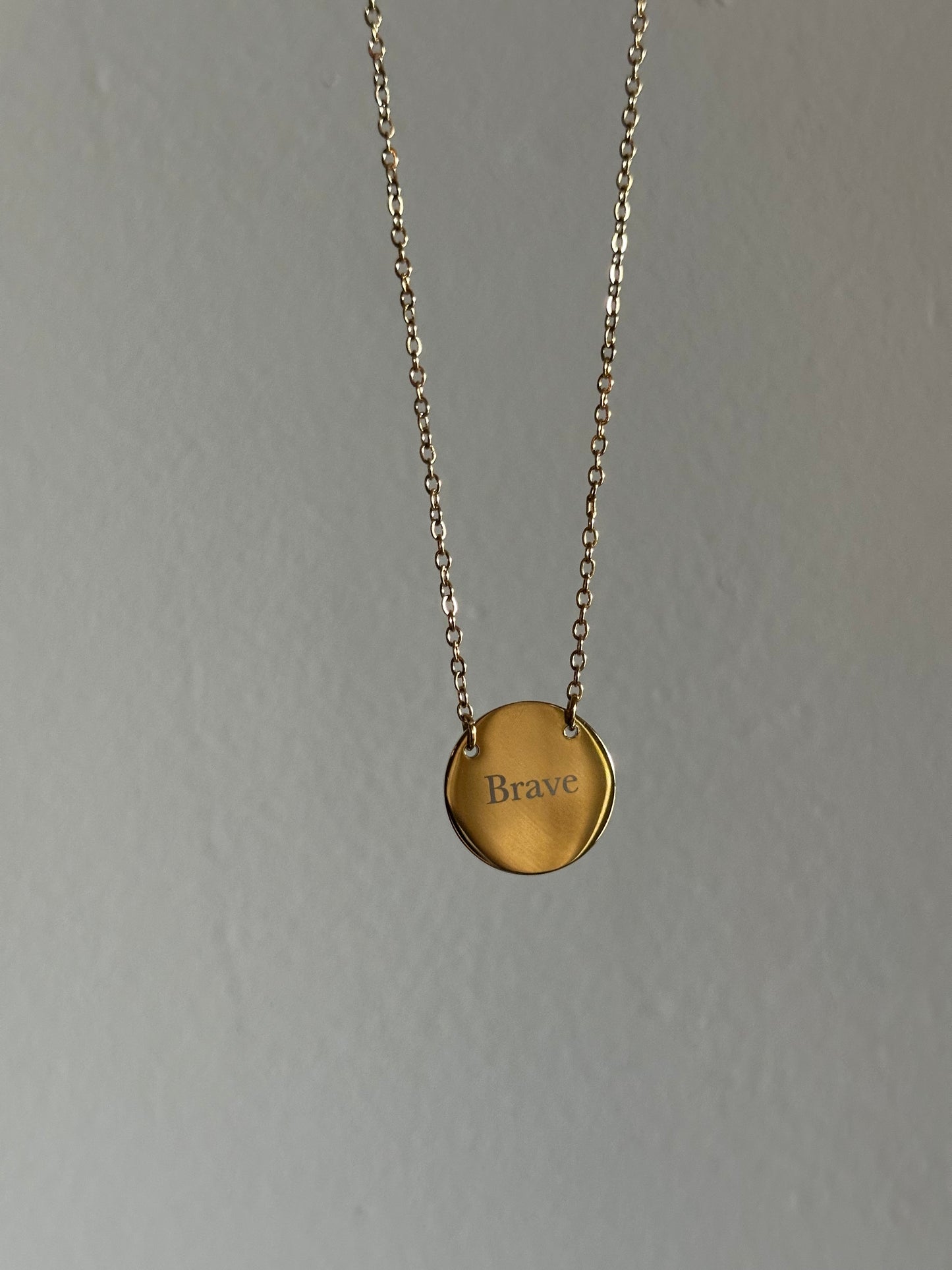 Brave Necklace — Engraved Gold Pendant Necklace